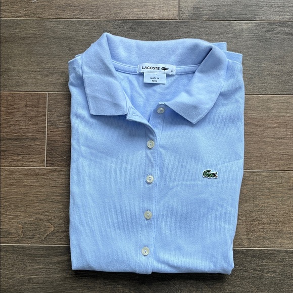 Lacoste Sky Blue Button Down Short Sleeve Polo Tee - Picture 3 of 7